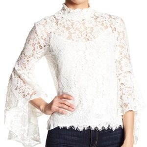 NWT WAYF Citha Crochet Lace Bell Sleeve Blouse
